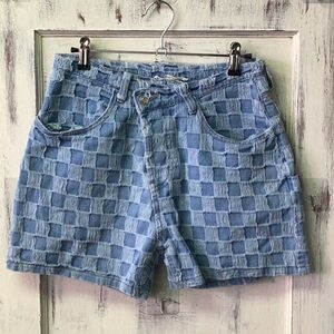 Blue Jean Shorts with Checkerboard Pattern